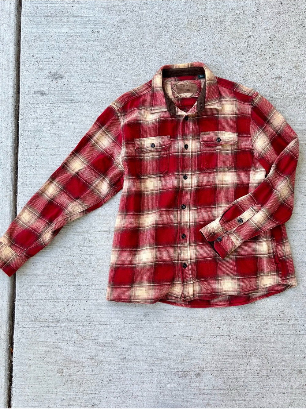 Orvis Red and Cream Plaid Button-Down Shirt